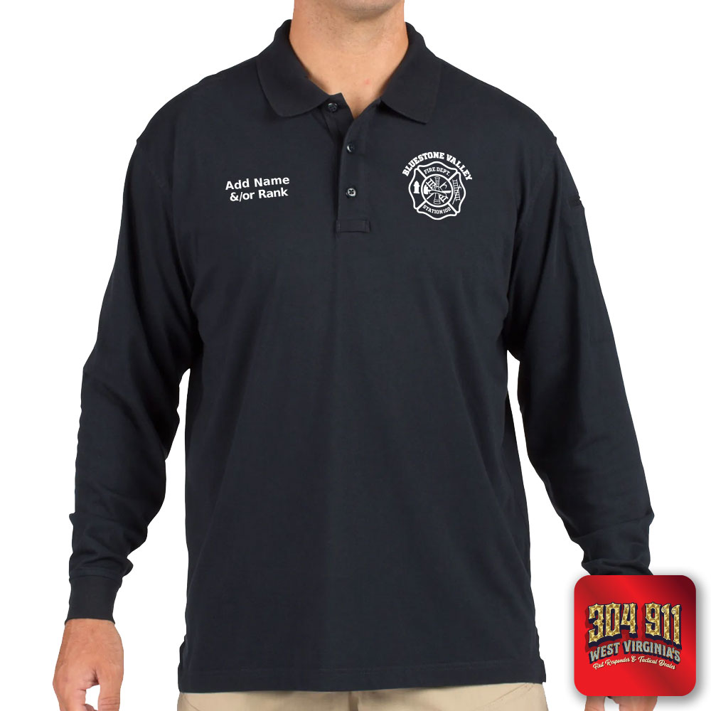 "BLUESTONE VALLEY VOL FIRE DEPT" (EMBROIDERY) TACTICAL JERSEY LONG SLEEVE POLO (NAVY)