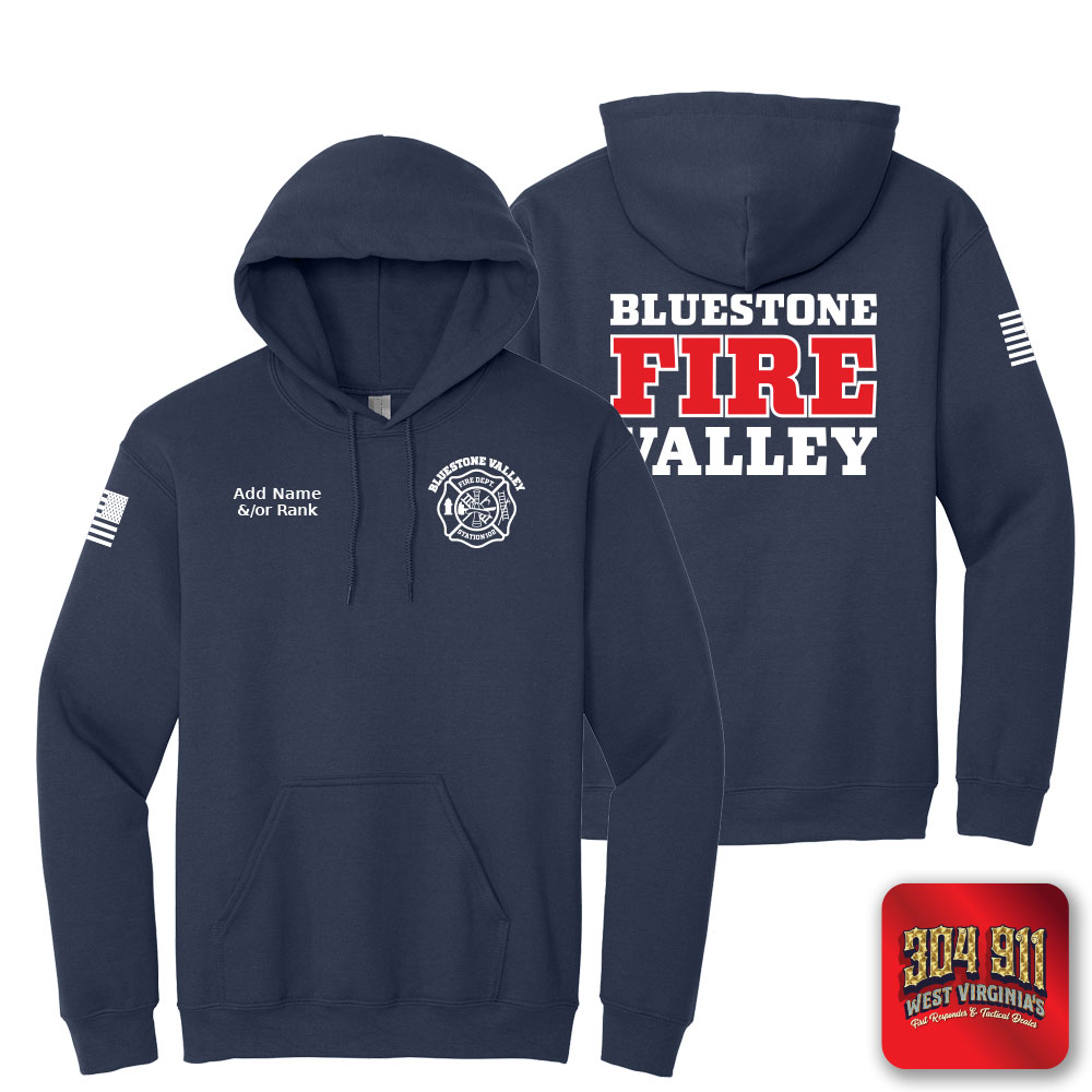 "BLUESTONE VALLEY VOL FIRE DEPT" SCREEN PRINT ON NAVY JERZEES® - NuBlend® Pullover Hooded Sweatshirt