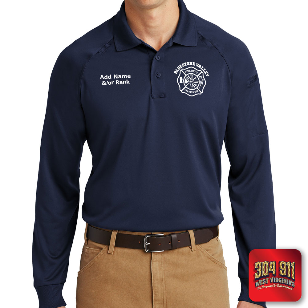 "BLUESTONE VALLEY VOL FIRE DEPT" (EMBROIDERY) CornerStone® - Select Long Sleeve Snag-Proof Tactical Polo (NAVY)
