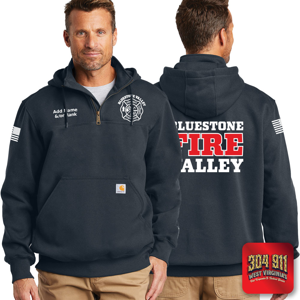 "BLUESTONE VALLEY VOL FIRE DEPT" NEW NAVY Carhartt ® Rain Defender ® Paxton Heavyweight Hooded Zip Mock Sweatshirt