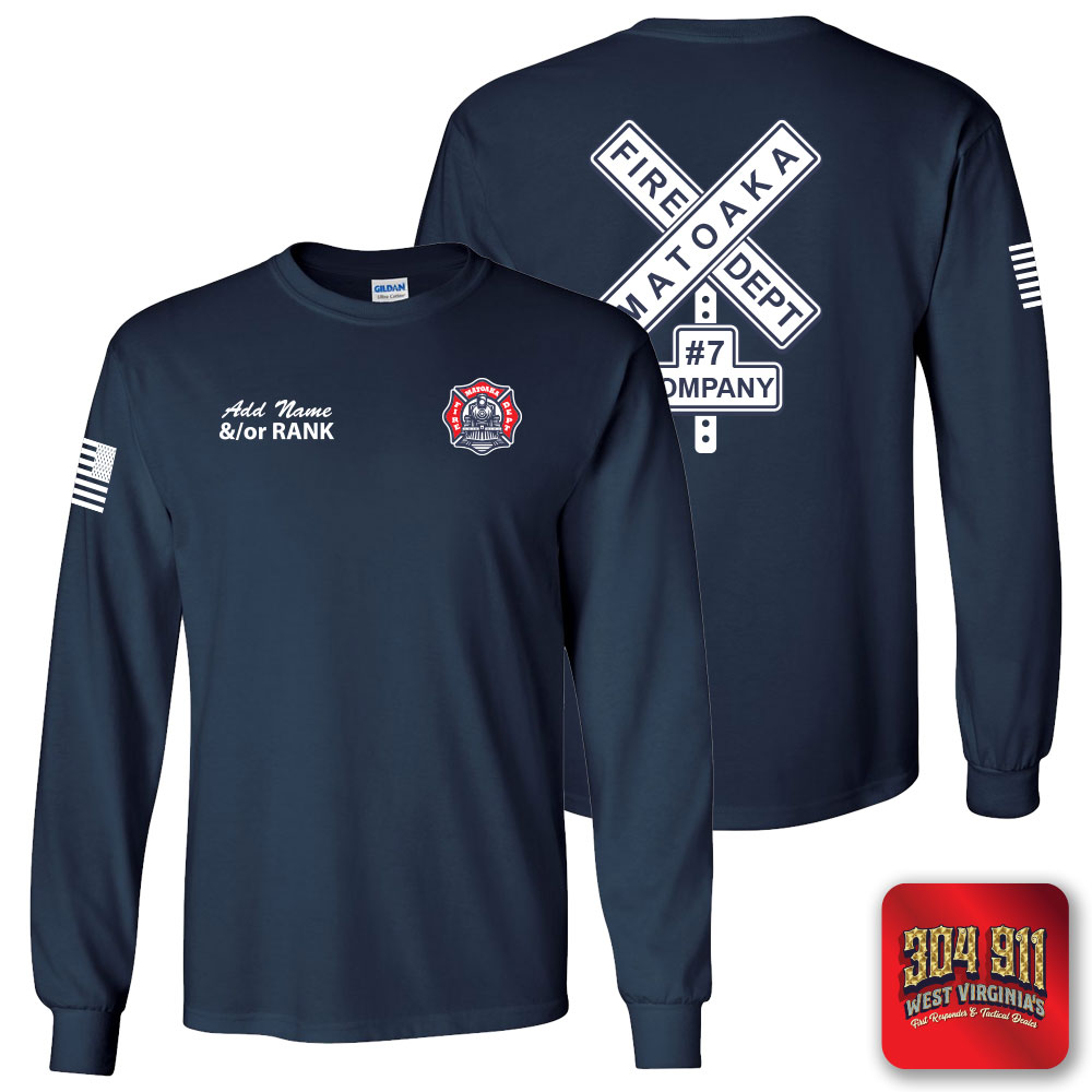 "MATOAKA FIRE DEPARTMENT" DESIGN-2 NAVY SCREEN PRINTED LONG SLEEVE WORK T-SHIRT