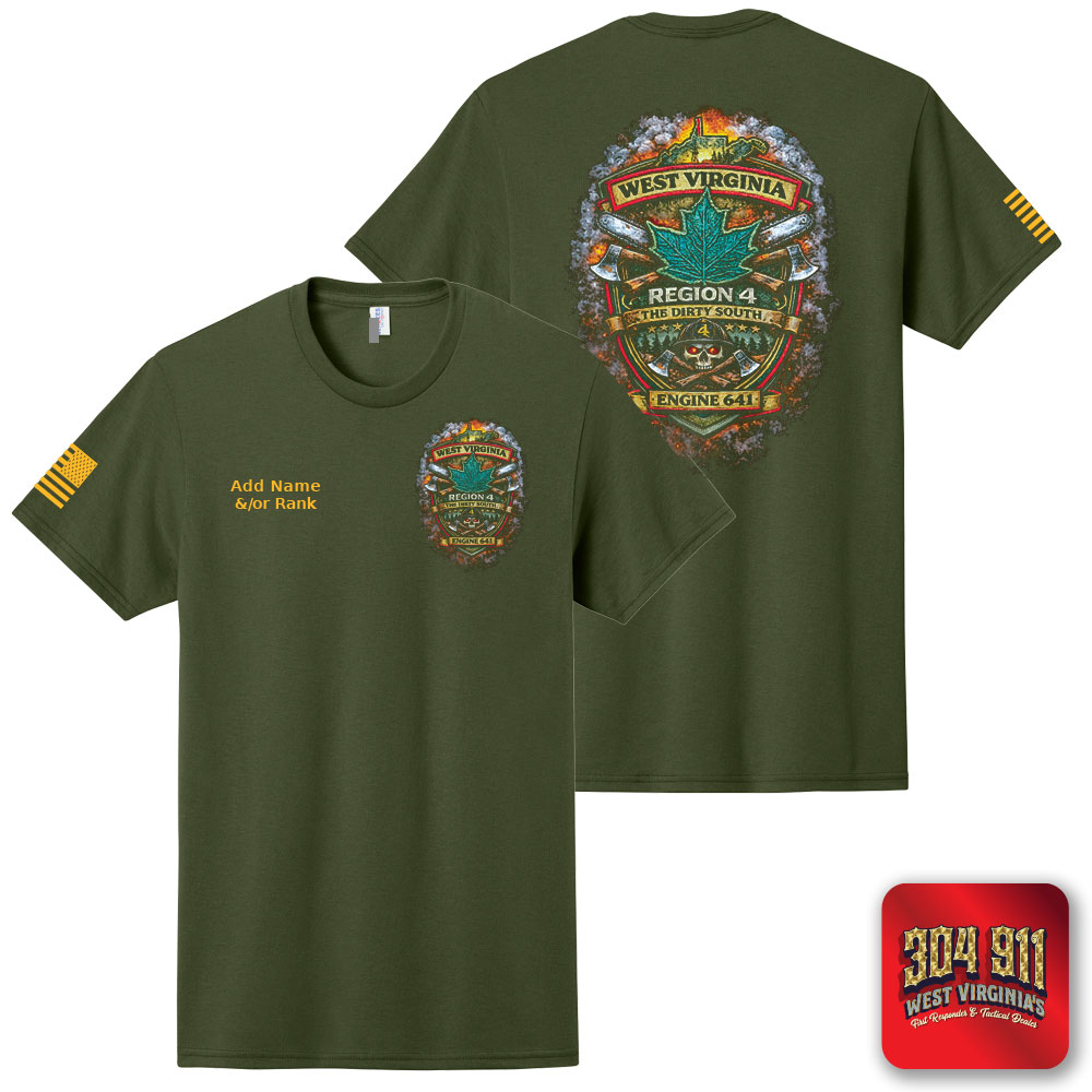 "MATOAKA ENGINE-641" SCREEN PRINT ON MILITARY GREEN WORK T-SHIRT