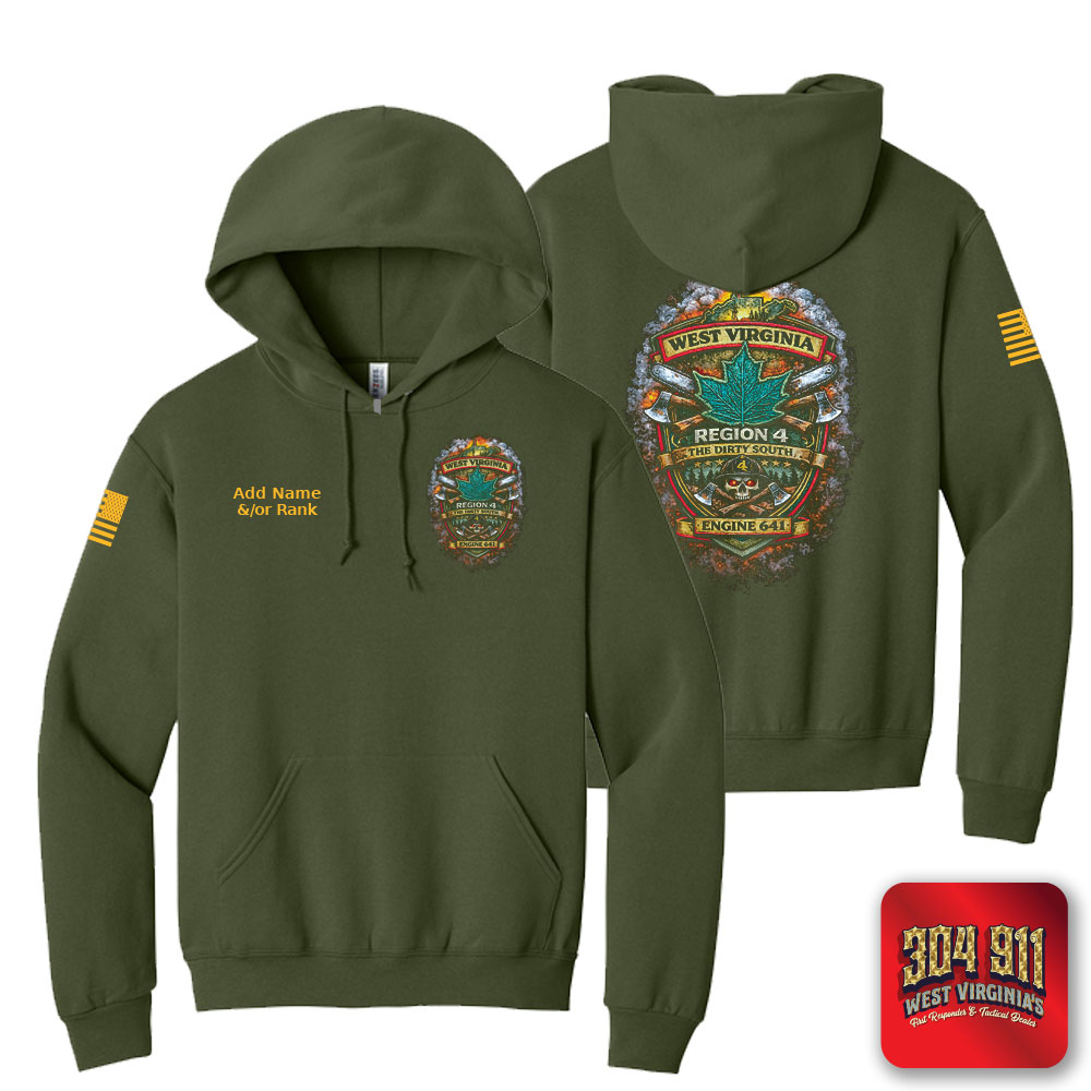 "MATOAKA ENGINE-641" SCREEN PRINT ON MILITARY GREEN JERZEES® - NuBlend® Pullover Hooded Sweatshirt