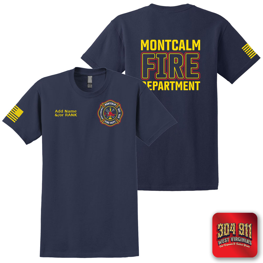 "MONTCALM FIRE DEPARTMENT" SCREEN PRINT ON NAVY WORK T-SHIRT