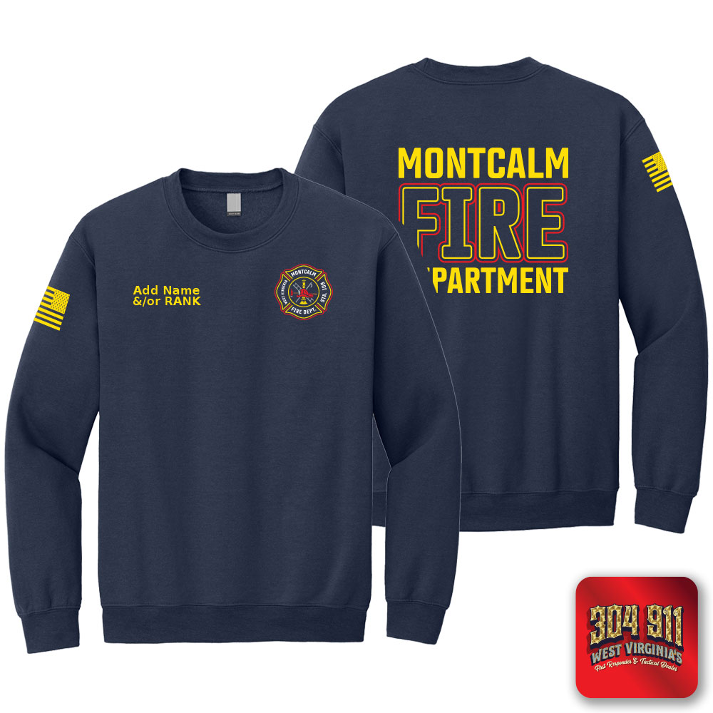 "MONTCALM FIRE DEPARTMENT" SCREEN PRINT ON NAVY JERZEES WORK SWEATSHIRT
