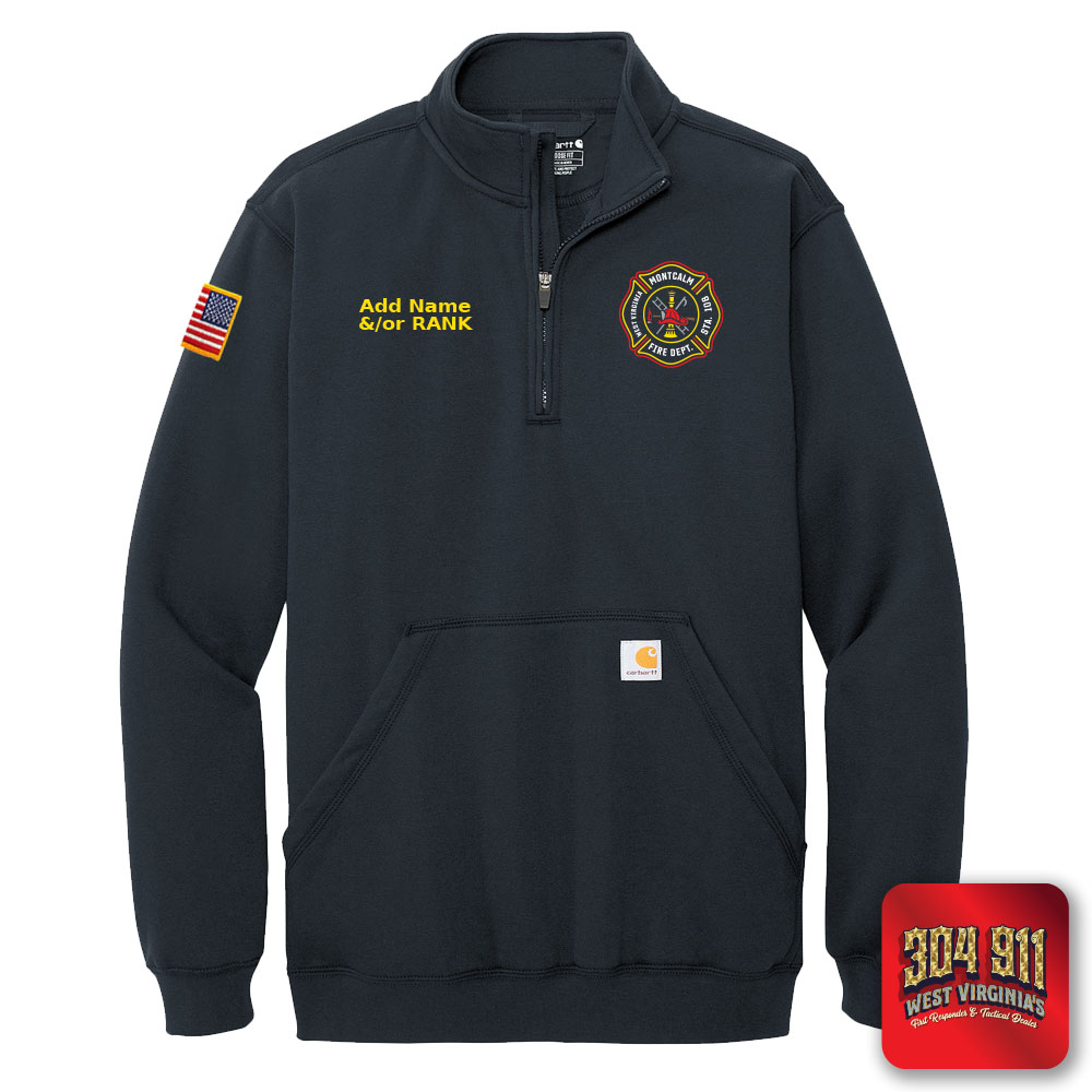 "MONTCALM FIRE DEPARTMENT" NEW NAVY Carhartt® Midweight 1/4-Zip Mock Neck Sweatshirt