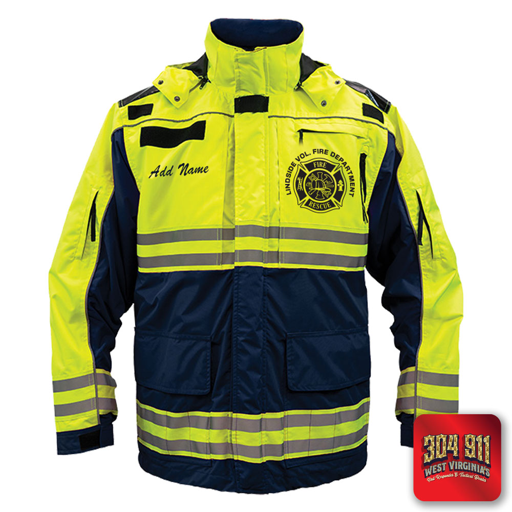 "LINDSIDE VOL FIRE DEPARTMENT" GAME - HIGH VIZ RESCUE JACKET PARKA (NAVY)