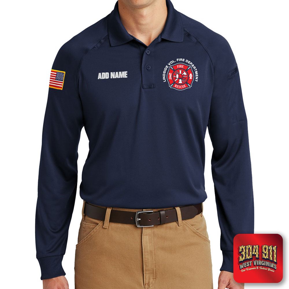 "LINDSIDE VOL FIRE DEPARTMENT" (EMBROIDERY) CornerStone® - Select Long Sleeve Snag-Proof Tactical Polo (NAVY)