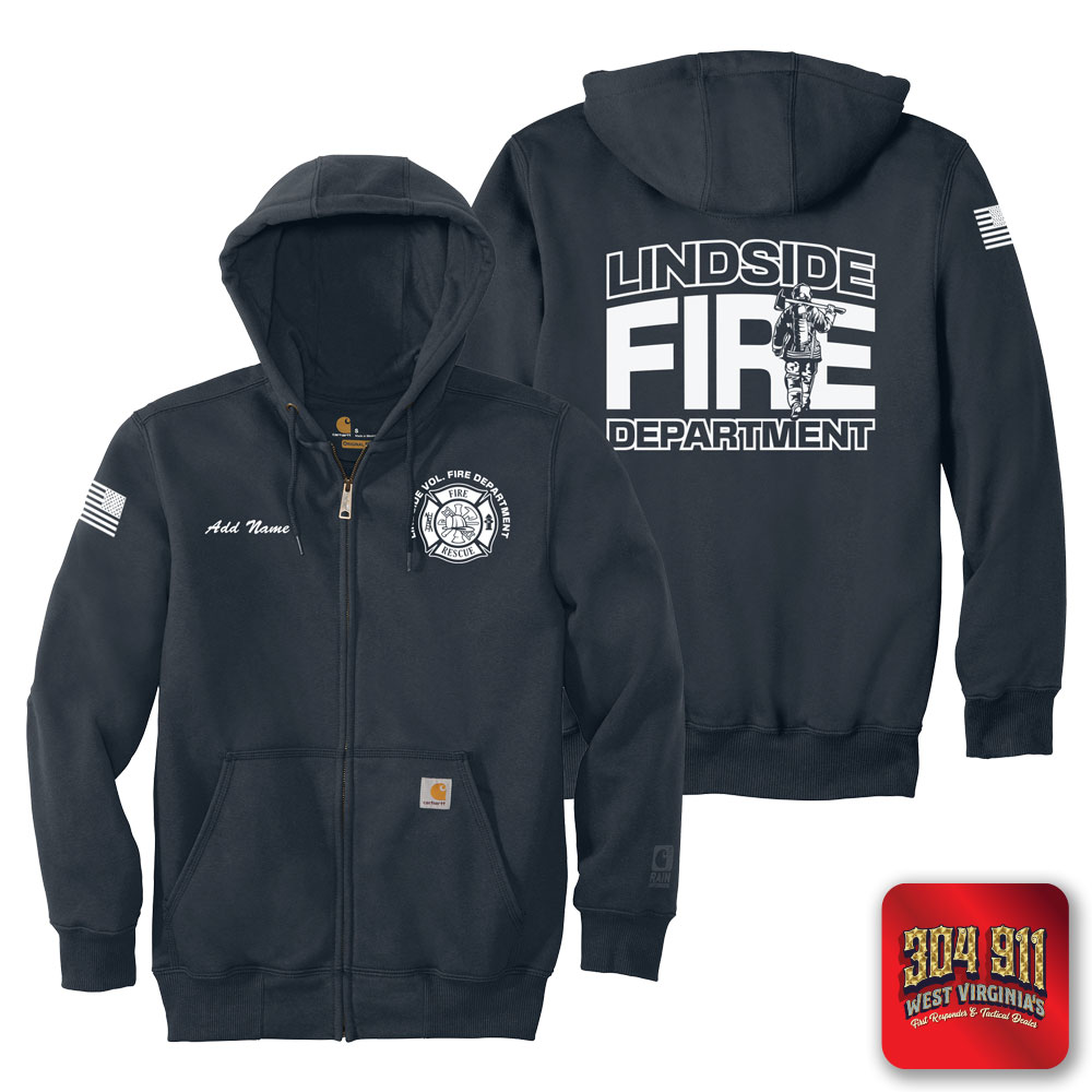 "LINDSIDE VOL FIRE DEPARTMENT" NAVY Carhartt ® Rain Defender ® Paxton Heavyweight Hooded Zip Mock Sweatshirt