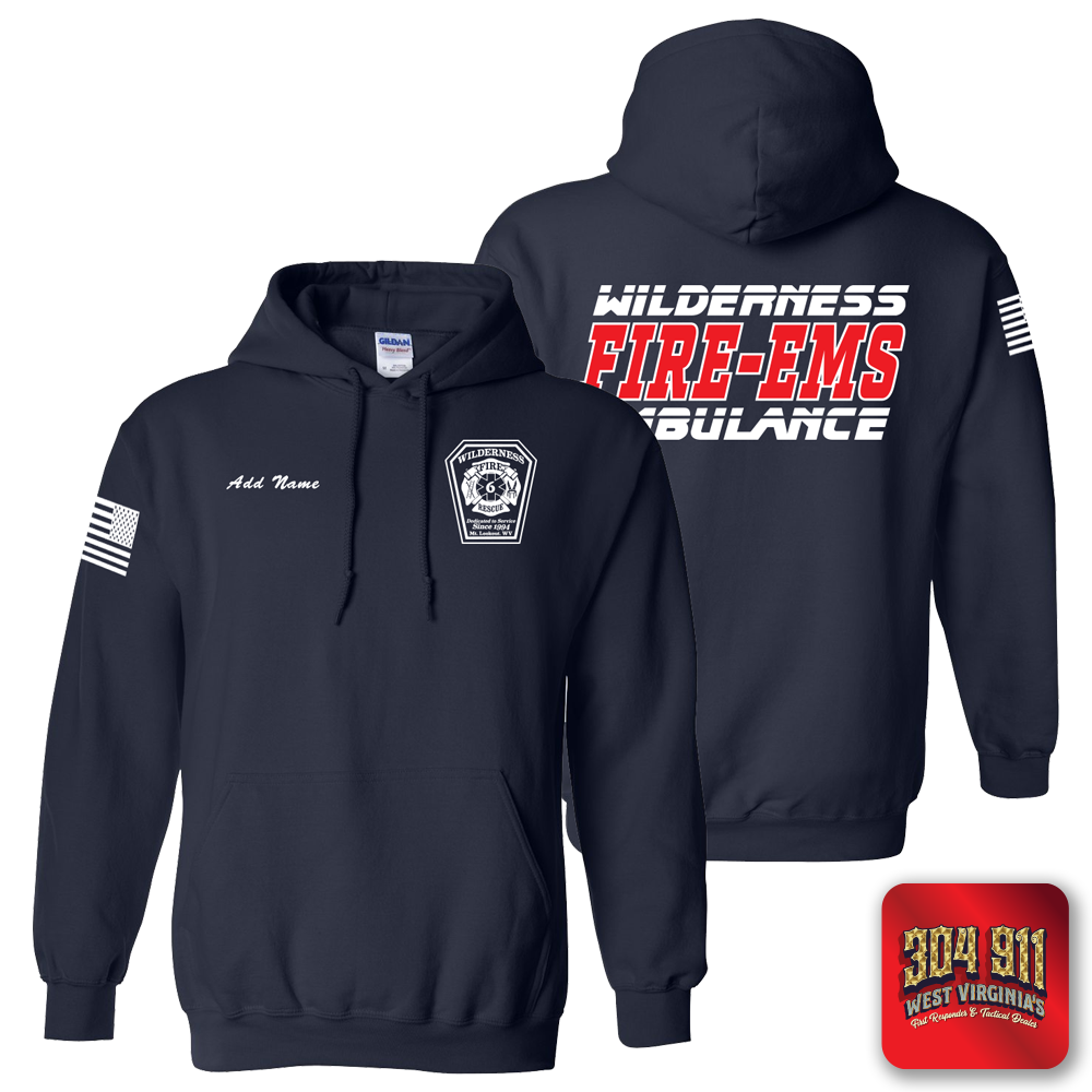 "WILDERNESS FIRE DEPARTMENT" NAVY GILDAN WORK HOODIE