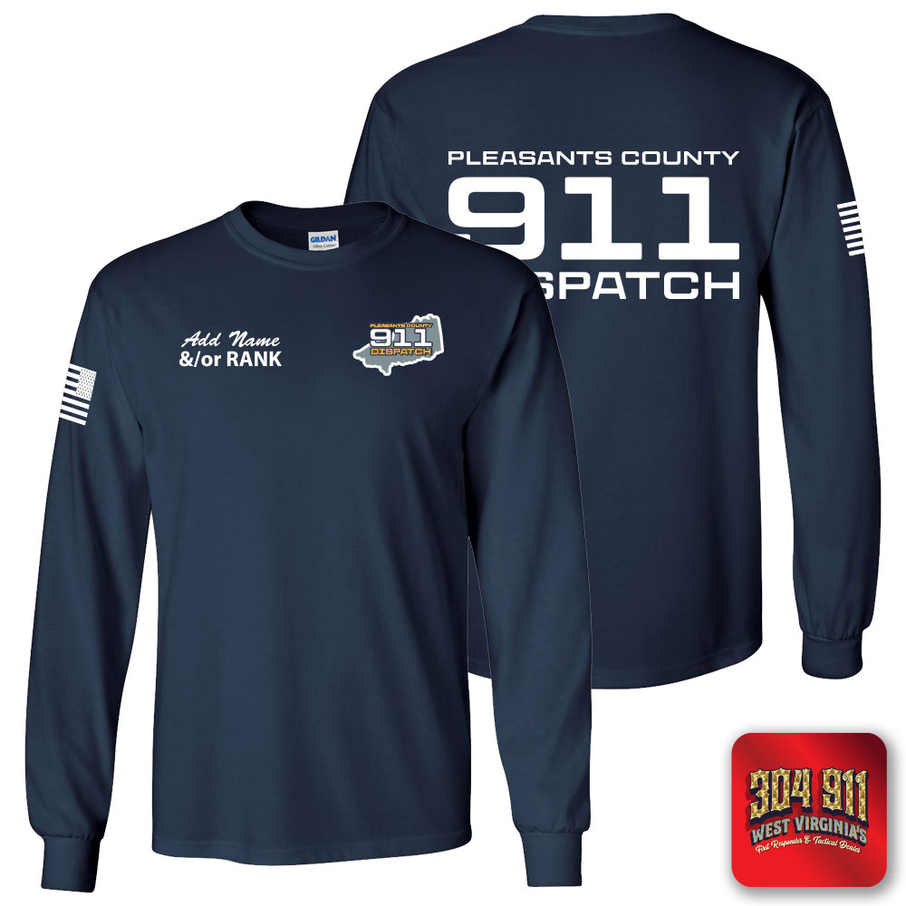 "PLEASANTS COUNTY 911" NAVY SCREEN PRINTED LONG SLEEVE WORK T-SHIRT