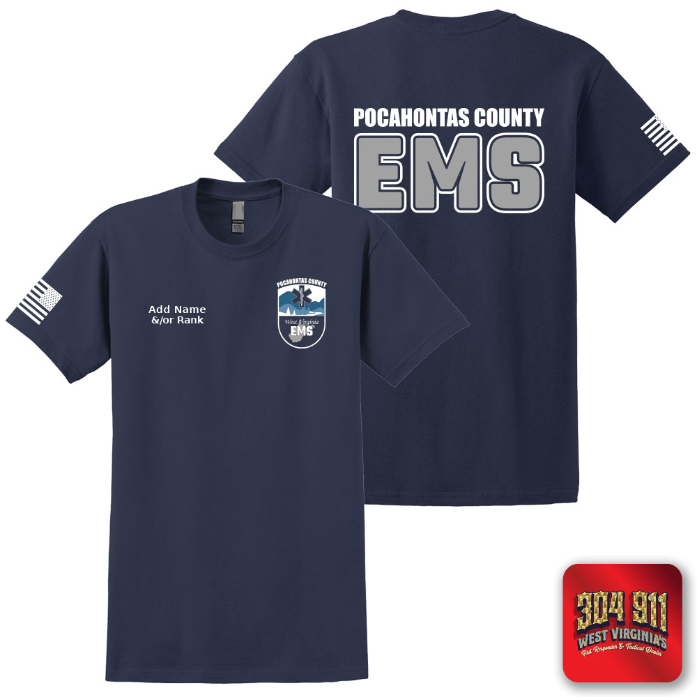 "POCAHONTAS COUNTY EMS" SCREEN PRINT ON NAVY WORK T-SHIRT