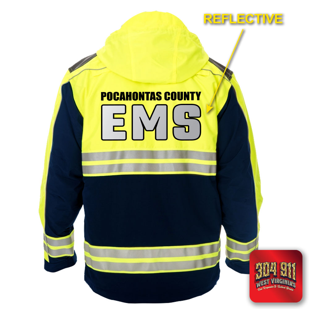 "POCAHONTAS COUNTY EMS" GAME - HIGH VIZ RESCUE JACKET PARKA (NAVY)