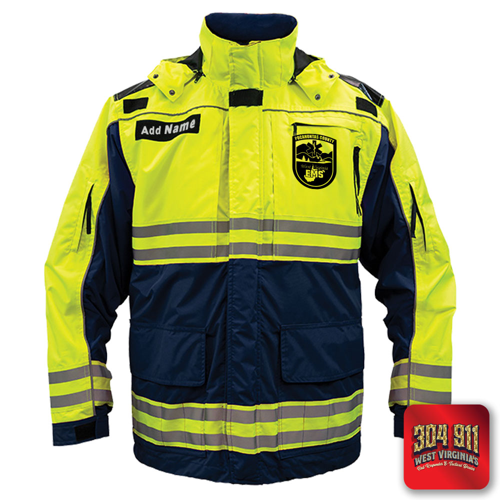 "POCAHONTAS COUNTY EMS" GAME - HIGH VIZ RESCUE JACKET PARKA (NAVY)