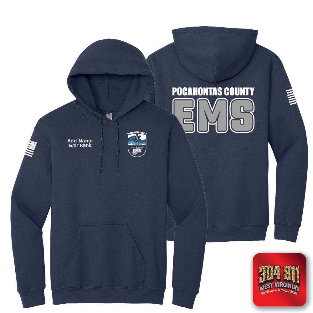 "POCAHONTAS COUNTY EMS" SCREEN PRINT ON NAVY JERZEES® - NuBlend® Pullover Hooded Sweatshirt
