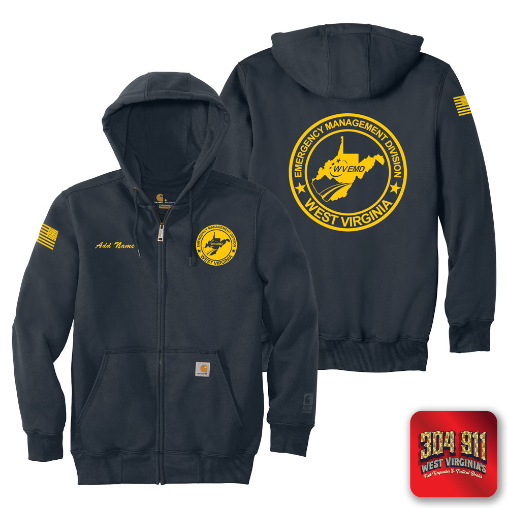 "WV EMERGENCY MANAGEMENT DIVISION" NAVY Carhartt ® Rain Defender ® Paxton Heavyweight Hooded Zip Mock Sweatshirt