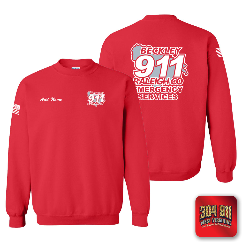 "BECKLEY-RALEIGH COUNTY EMERGENCY SERVICES" RED GILDAN WORK SWEATSHIRT