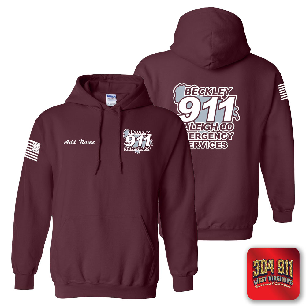"BECKLEY-RALEIGH COUNTY EMERGENCY SERVICES" MAROON GILDAN WORK HOODIE
