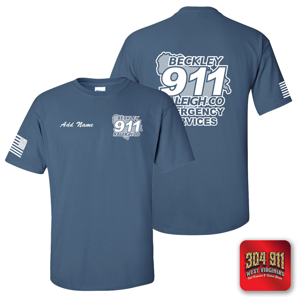 "BECKLEY-RALEIGH COUNTY EMERGENCY SERVICES" INDIGO BLUE SCREEN PRINTED WORK T-SHIRT