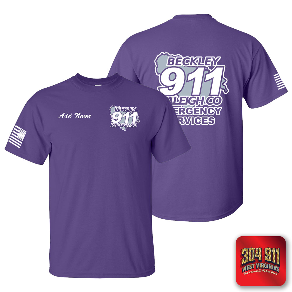 "BECKLEY-RALEIGH COUNTY EMERGENCY SERVICES" PURPLE SCREEN PRINTED WORK T-SHIRT