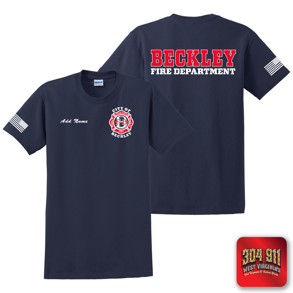 "BECKLEY FIRE DEPT" SCREEN PRINTED NAVY BLUE WORK T-SHIRT