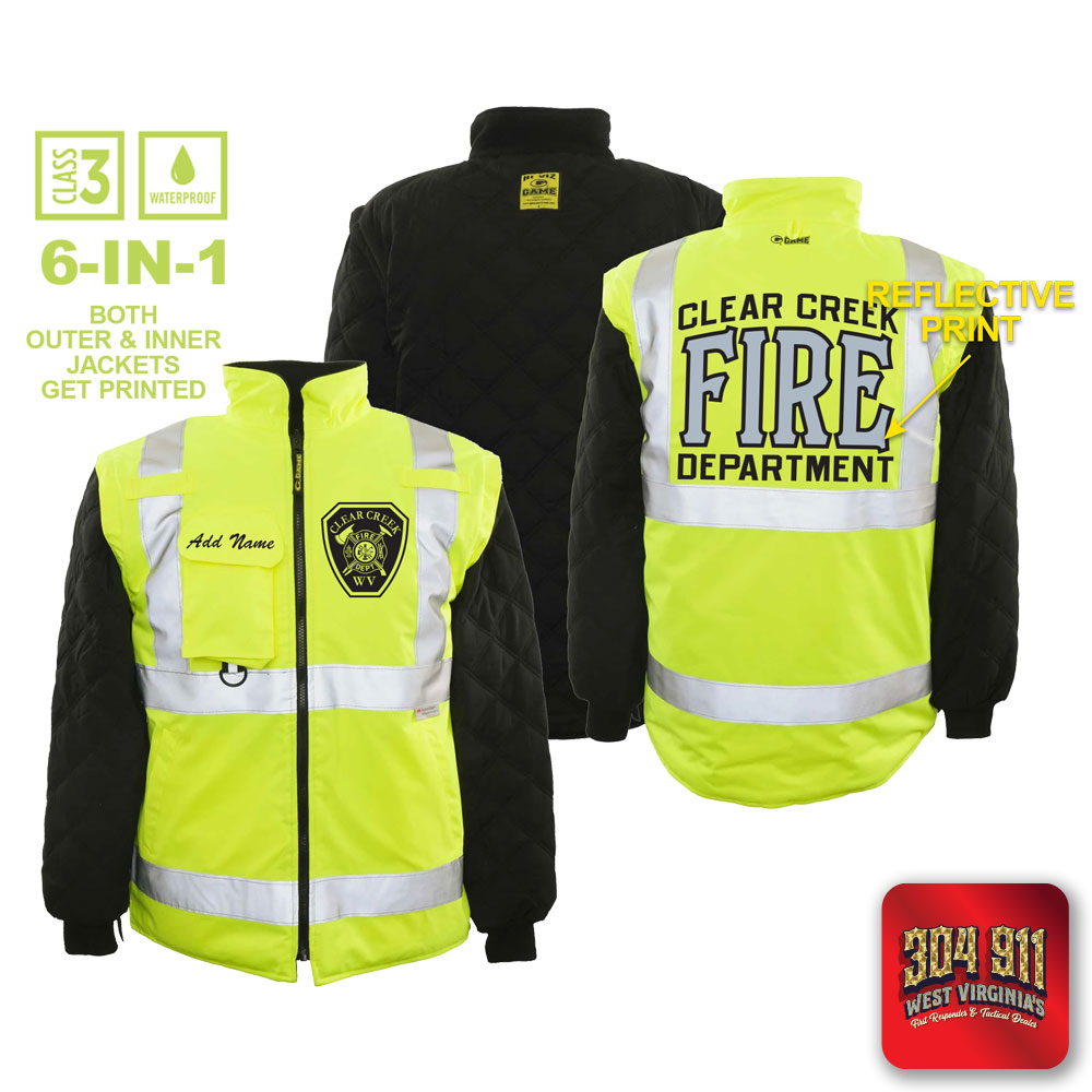 "CLEAR CREEK VOL FIRE DEPARTMENT" GAME - The 6 in 1 Jacket (NEON LIME)