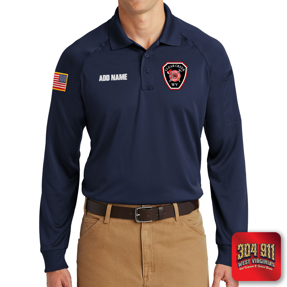 "CLEAR CREEK VOL FIRE DEPARTMENT" (EMBROIDERY) CornerStone® - Select Long Sleeve Snag-Proof Tactical Polo (NAVY)
