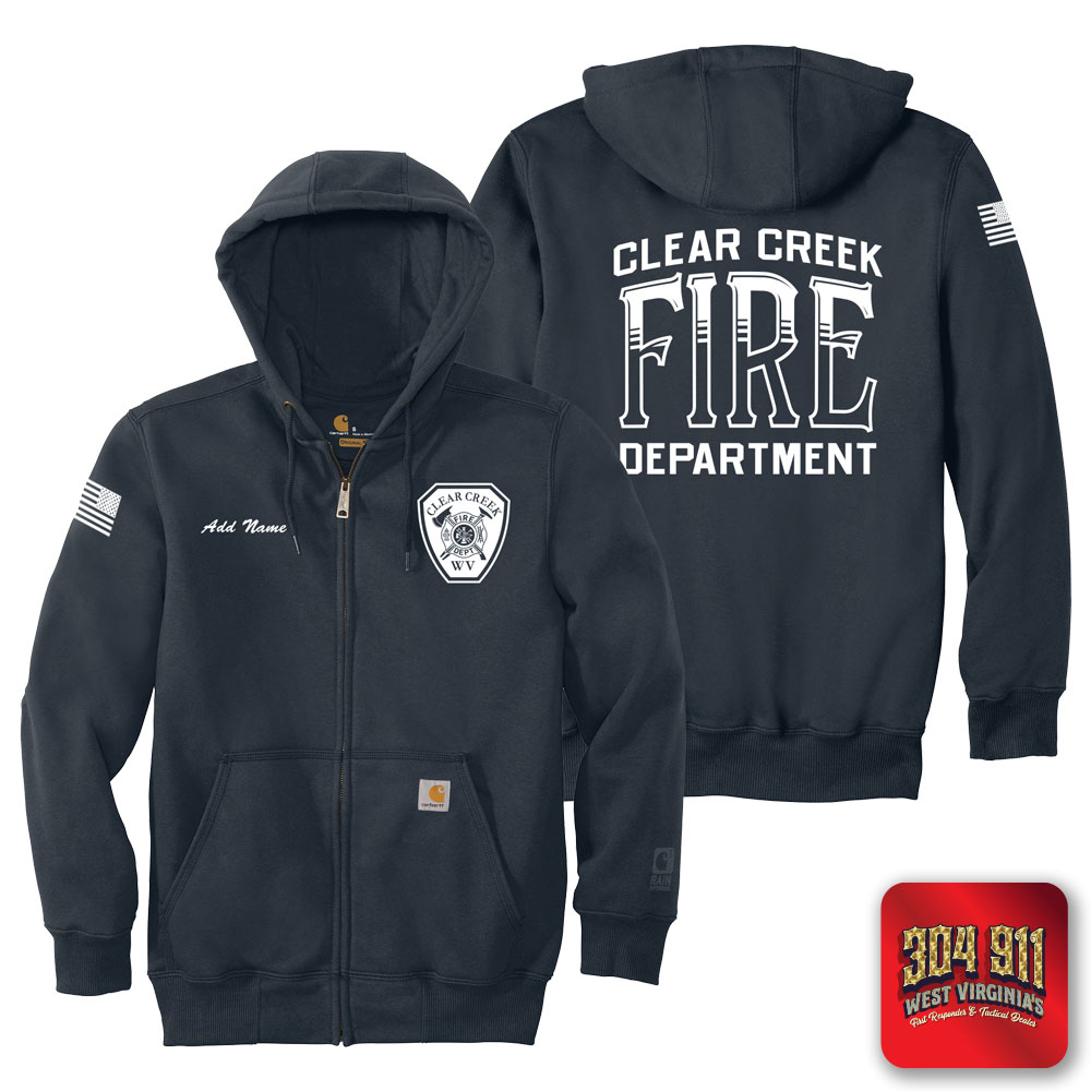 "CLEAR CREEK VOL FIRE DEPARTMENT" NAVY Carhartt ® Rain Defender ® Paxton Heavyweight Hooded Zip Mock Sweatshirt