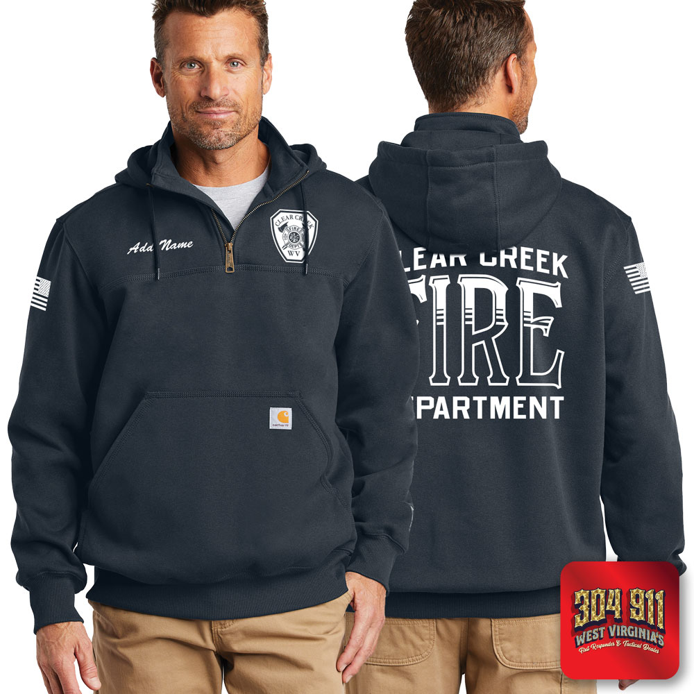 "CLEAR CREEK VOL FIRE DEPARTMENT" NAVY Carhartt ® Rain Defender ® Paxton Heavyweight Hooded Zip Mock Sweatshirt