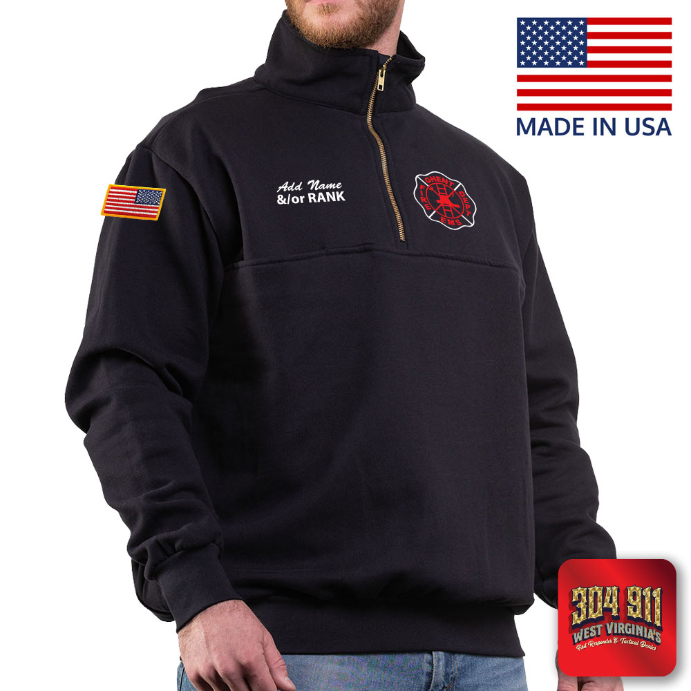 "GHENT FIRE DEPARTMENT" GAME - The Firefighter's Zip Turtleneck Job Shirt (NAVY) (USA MADE)