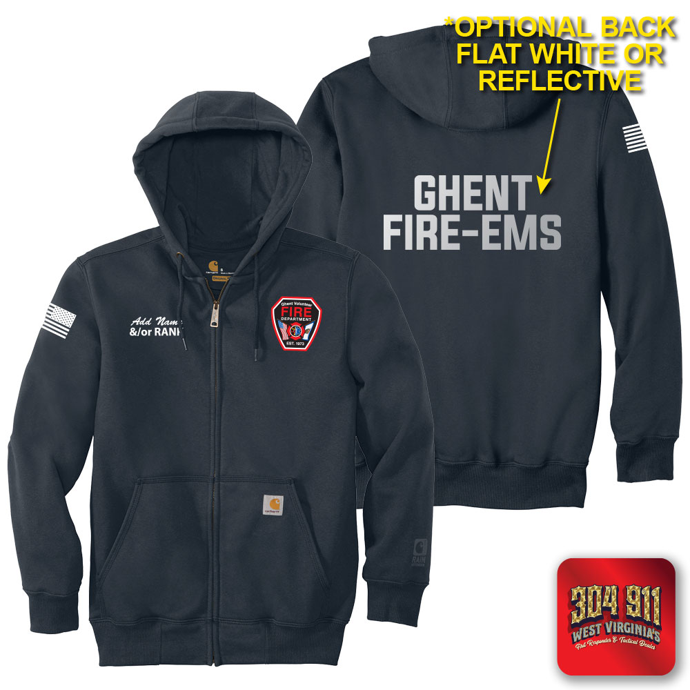 "GHENT VOL FIRE DEPT" NEW NAVY Carhartt ® Rain Defender ® Paxton Heavyweight Hooded Zip Mock Sweatshirt