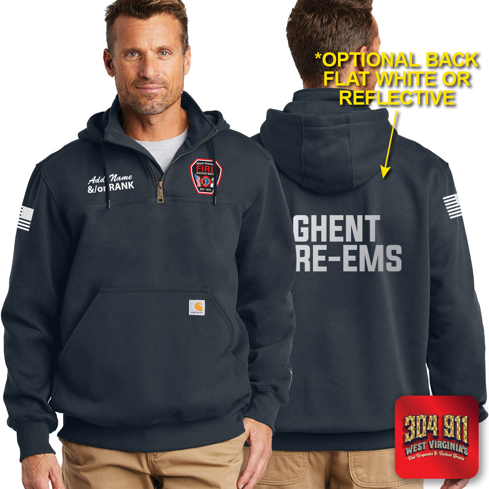 "GHENT VOL FIRE DEPT" NEW NAVY Carhartt ® Rain Defender ® Paxton Heavyweight Hooded Zip Mock Sweatshirt