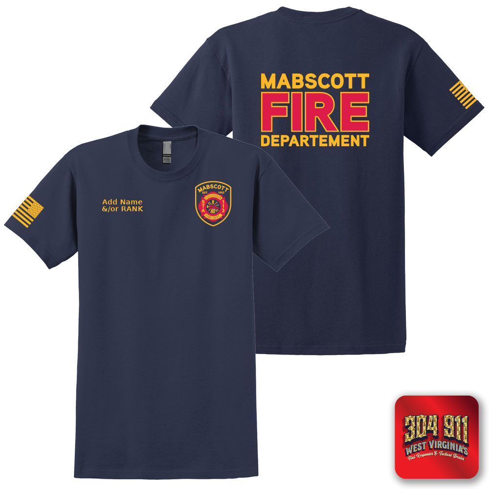"MABSCOTT VOLUNTEER FIRE DEPARTMENT" SCREEN PRINT ON NAVY WORK T-SHIRT
