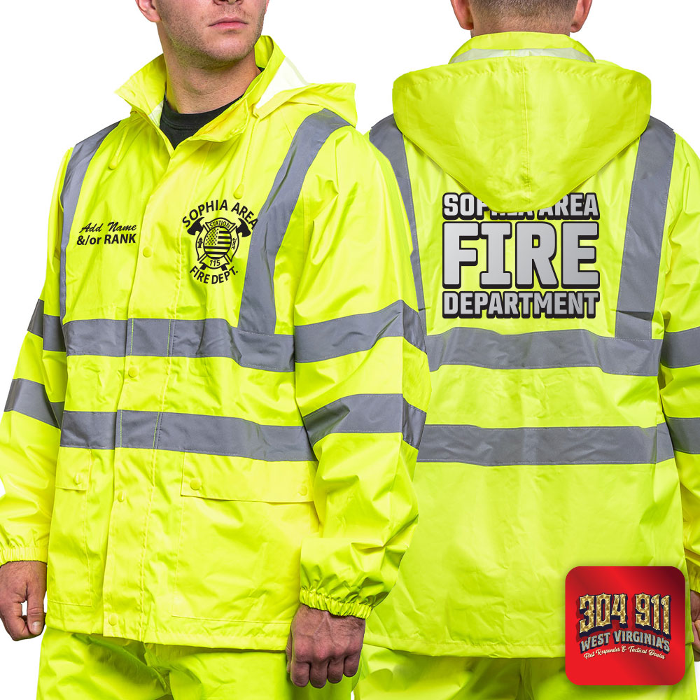 "SOPHIA AREA FIRE DEPARTMENT" GAME - The Econo HiVos Rain Jacket (NEON LIME)