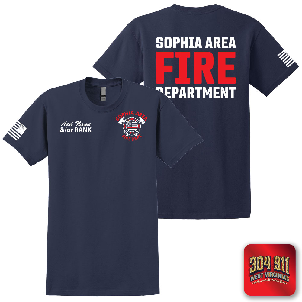 "SOPHIA AREA FIRE DEPARTMENT" SCREEN PRINT ON NAVY WORK T-SHIRT