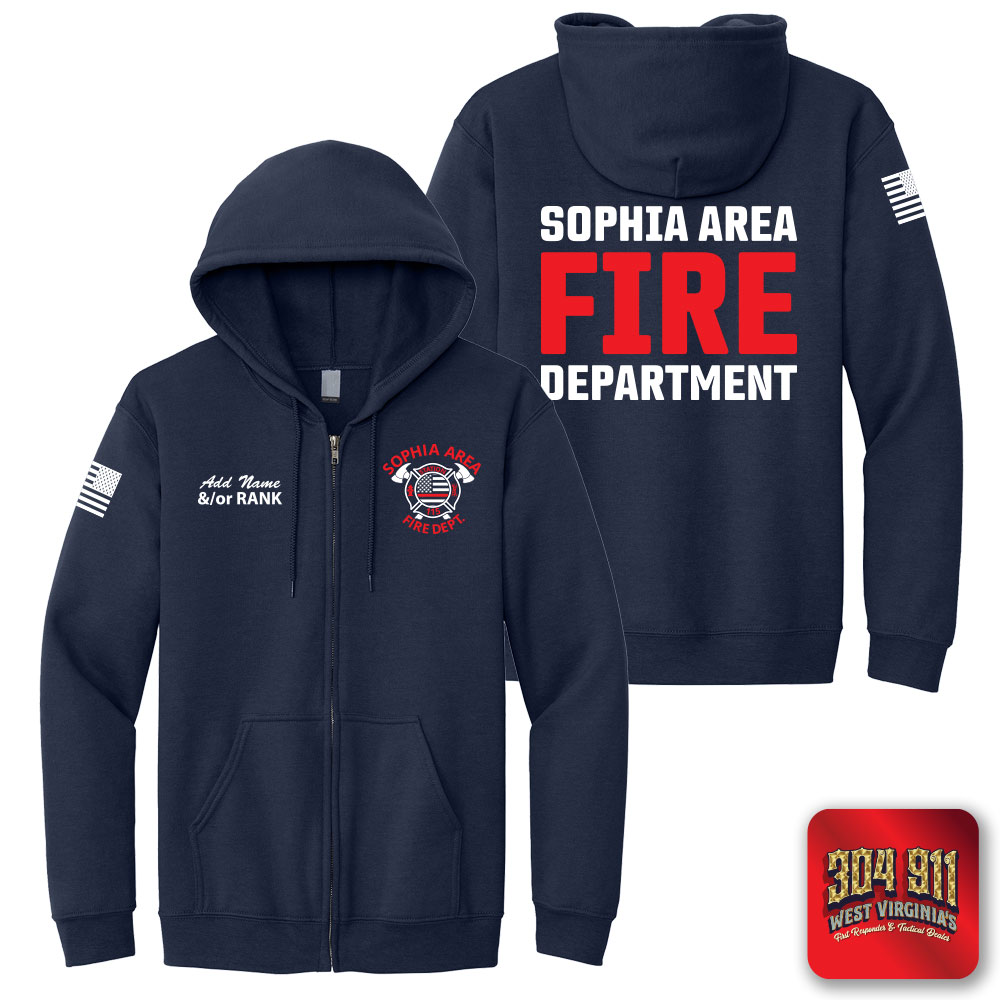 "SOPHIA AREA FIRE DEPARTMENT" SCREEN PRINT ON NAVY JERZEES® - NuBlend® Full-Zip Hooded Sweatshirt