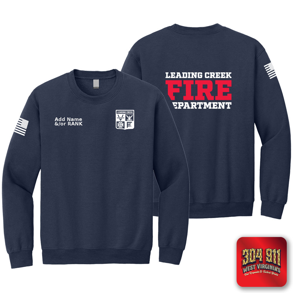 "LEADING CREEK VOLUNTEER FIRE DEPARTMENT" NAVY (1-COLOR FRONT PRINT) GILDAN WORK SWEATSHIRT
