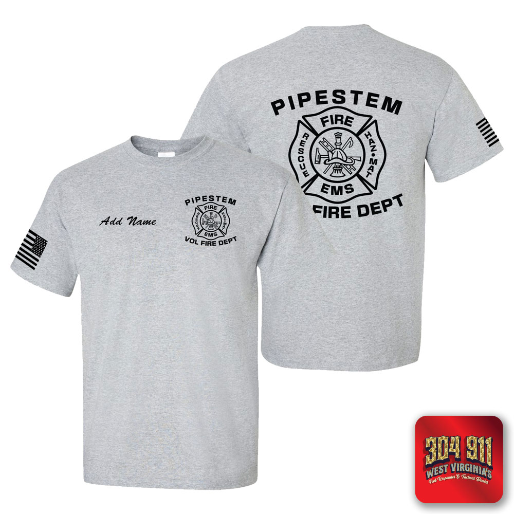 "PIPESTEM VOL FIRE DEPARTMENT" SPORTSGREY SCREEN PRINTED WORK T-SHIRT
