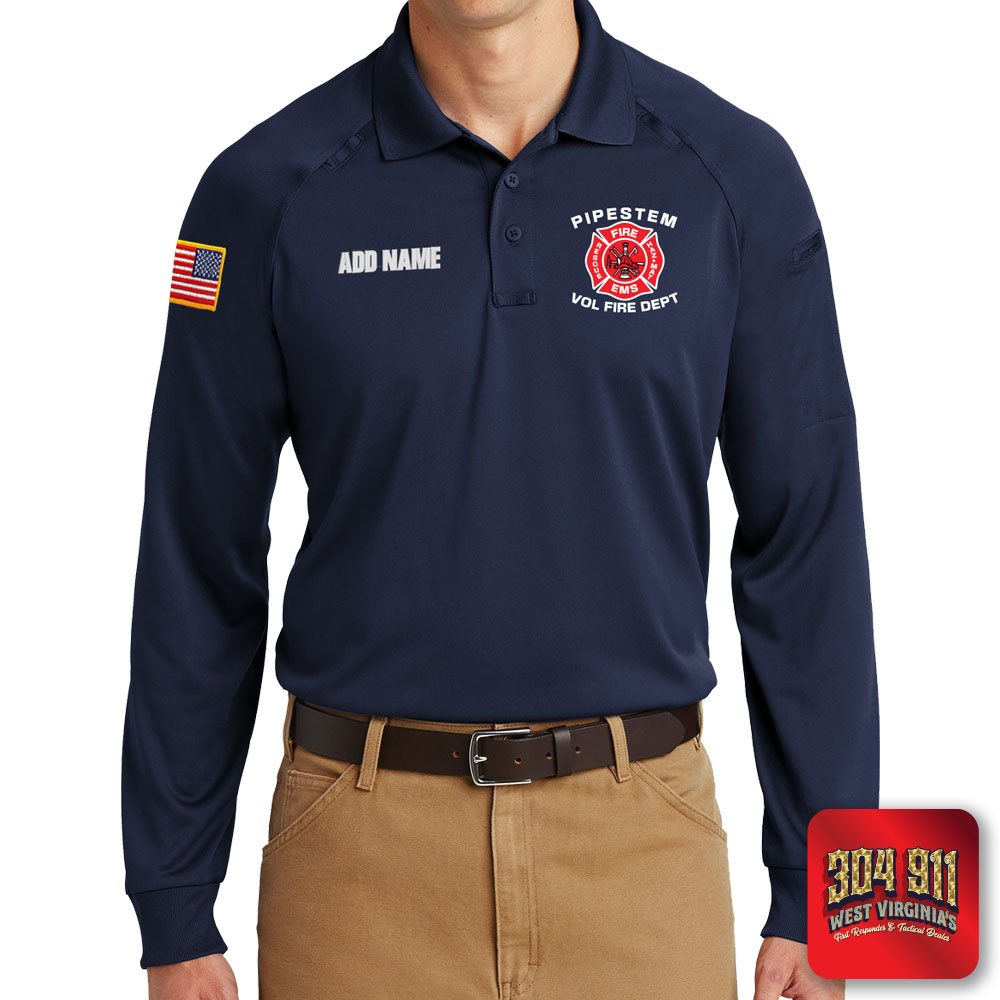 "PIPESTEM VOL FIRE DEPARTMENT" (EMBROIDERY) CornerStone® - Select Long Sleeve Snag-Proof Tactical Polo (NAVY)