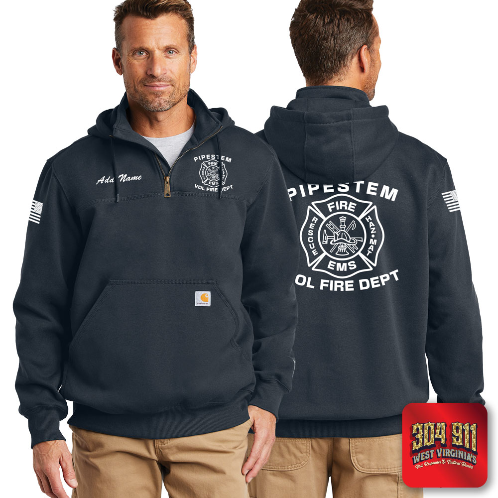 "PIPESTEM VOL FIRE DEPARTMENT" NAVY Carhartt ® Rain Defender ® Paxton Heavyweight Hooded Zip Mock Sweatshirt