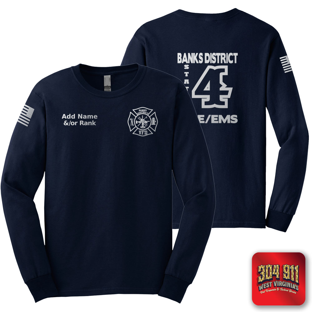 "BANKS DISTRICT FIRE DEPT" REFLECTIVE PRINT ON NAVY SCREEN PRINTED LONG SLEEVE WORK T-SHIRT