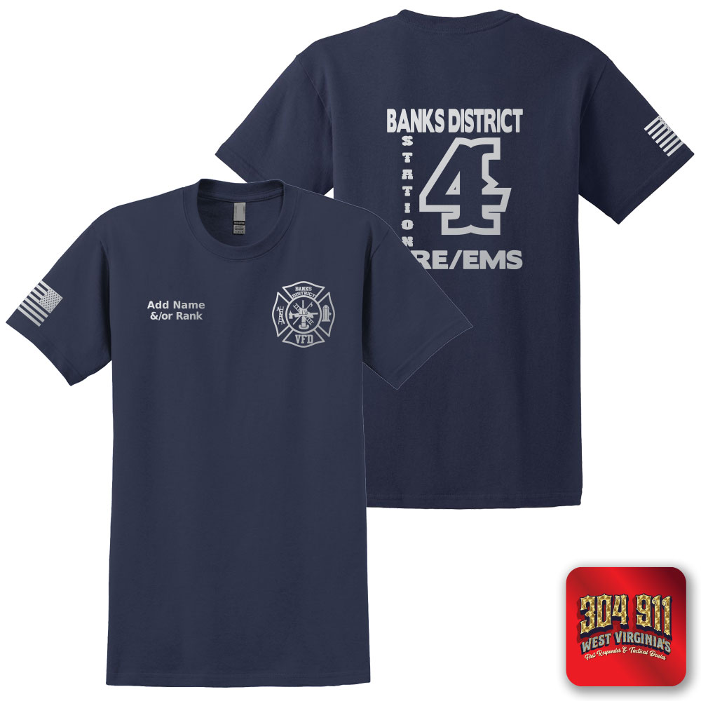 "BANKS DISTRICT FIRE DEPT" REFLECTIVE PRINT ON NAVY WORK T-SHIRT