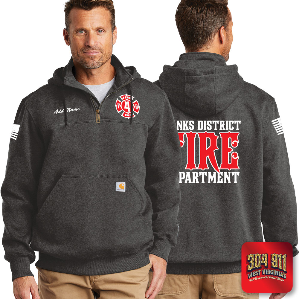 "BANKS DISTRICT FIRE DEPT" DARK HEATHER Carhartt ® Rain Defender ® Paxton Heavyweight Hooded Zip Mock Sweatshirt
