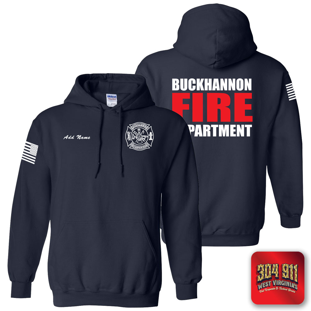 "BUCKHANNON FIRE DEPARTMENT" (VOLUNTEER GEAR) NAVY GILDAN WORK HOODIE