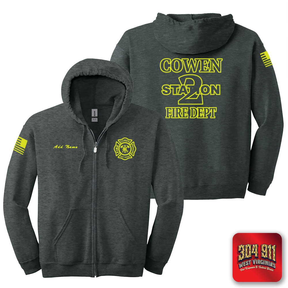 "COWEN FIRE DEPARTMENT" DARK HEATHER GILDAN Heavy Blend™ Full-Zip Hooded Sweatshirt