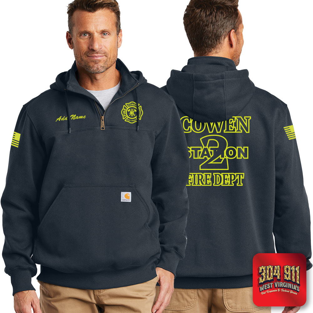 "COWEN FIRE DEPARTMENT" NAVY Carhartt ® Rain Defender ® Paxton Heavyweight Hooded Zip Mock Sweatshirt