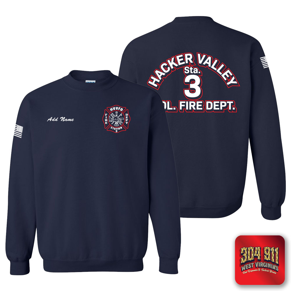 "HACKER VALLEY FIRE DEPARTMENT" NAVY GILDAN WORK SWEATSHIRT