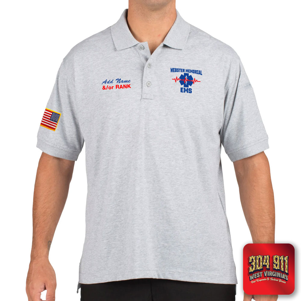 "WEBSTER MEMORIAL EMS" TACTICAL JERSEY SHORT SLEEVE POLO (HEATHER GRAY)