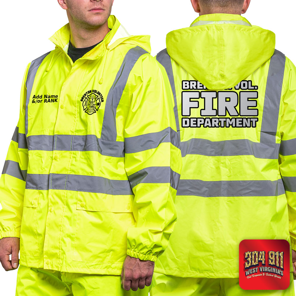 "BRENTON VOLUNTEER FIRE DEPARTMENT" GAME - The Econo HiVos Rain Jacket (NEON LIME)