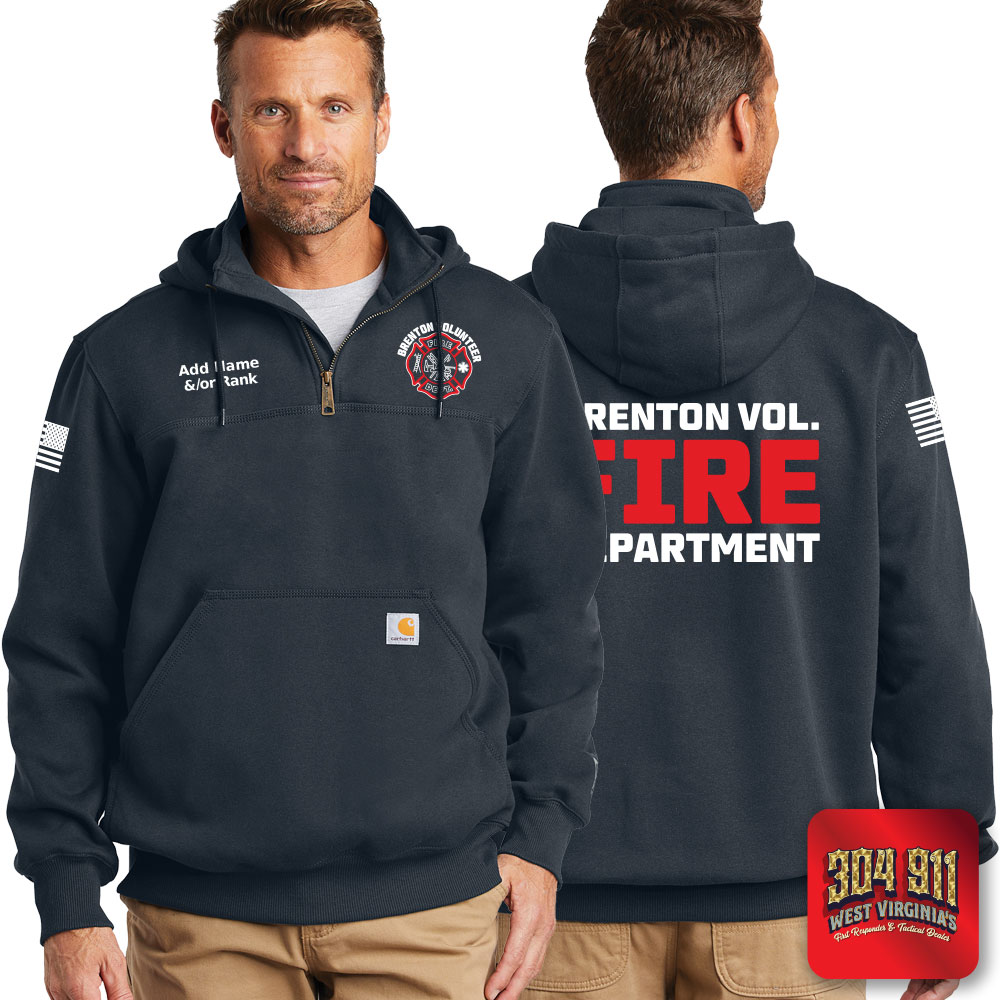 "BRENTON VOLUNTEER FIRE DEPARTMENT" NEW NAVY Carhartt ® Rain Defender ® Paxton Heavyweight Hooded Zip Mock Sweatshirt